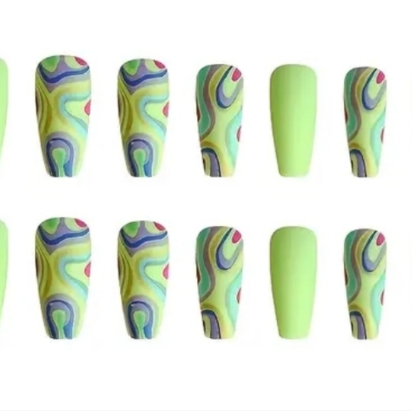 24pcs Fluorescent Green Multi-color Press On Nails - Picture 2 of 3